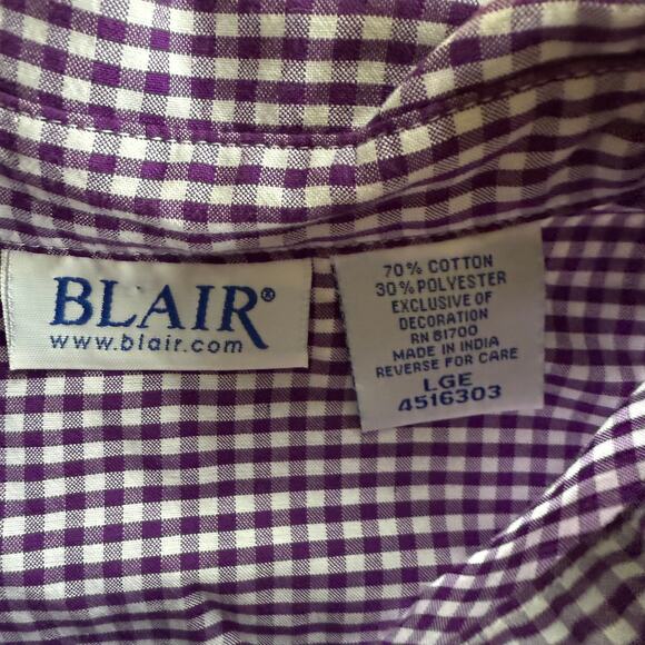 Blair Womens Boxy Button Up Gingham Embroidery Cropped SZ L - Picture 3 of 7